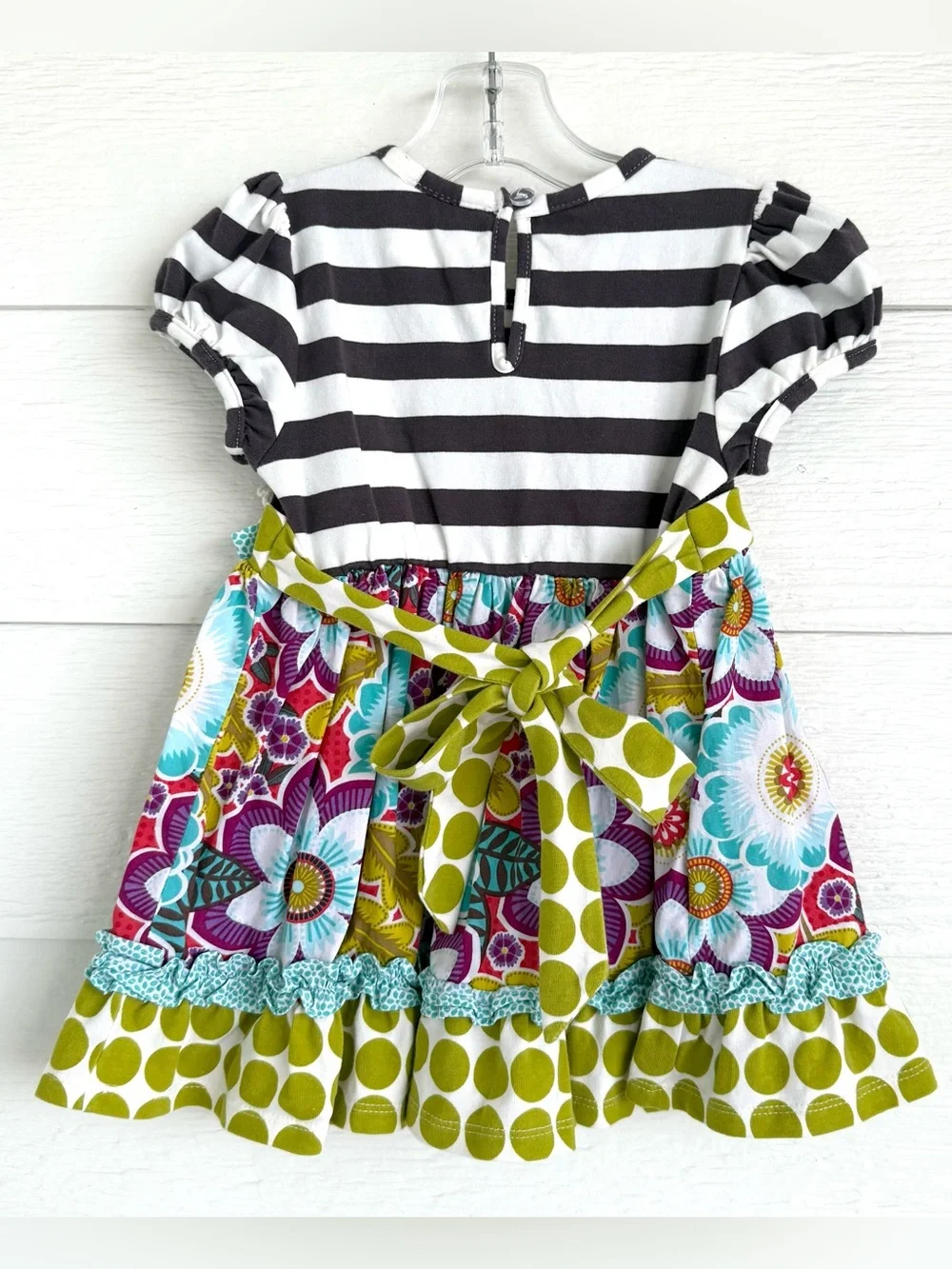Rare, Too! 3T Girls Striped Floral Tunic & Legging Set - Gray, White, Plum, Lime